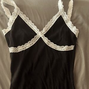 black trendy basic black white lace dress from garage
